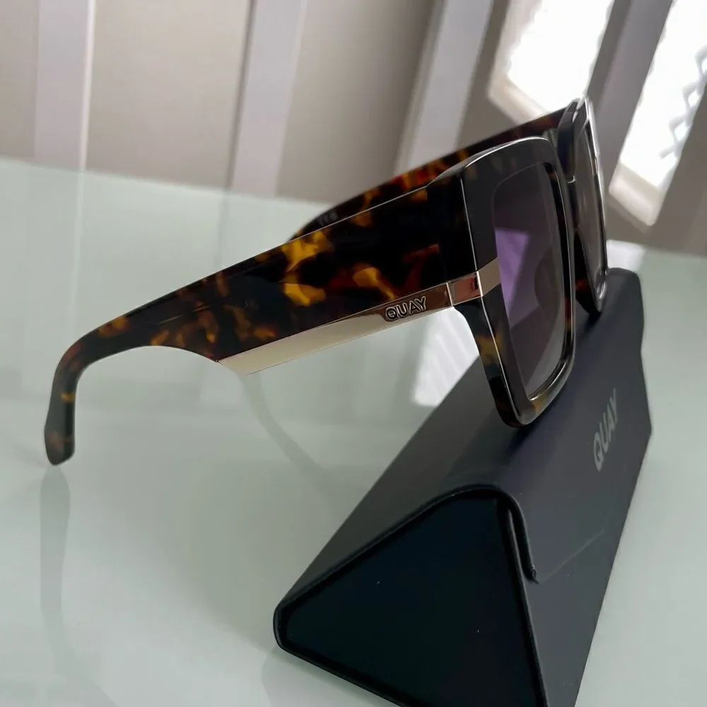 Quay Australia Tortoiseshell Square Sunglasses with Gradient Smoke Lenses